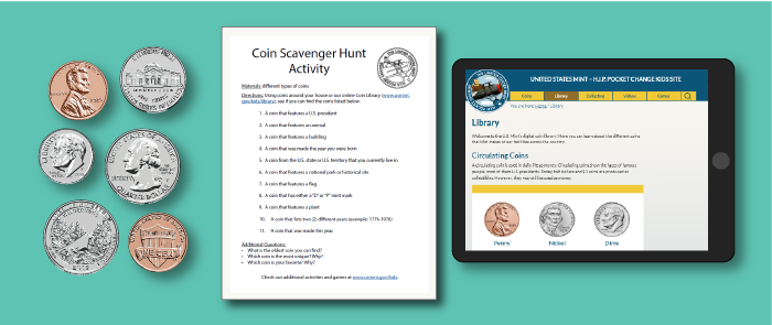 kids coin scavenger hunt activity materials