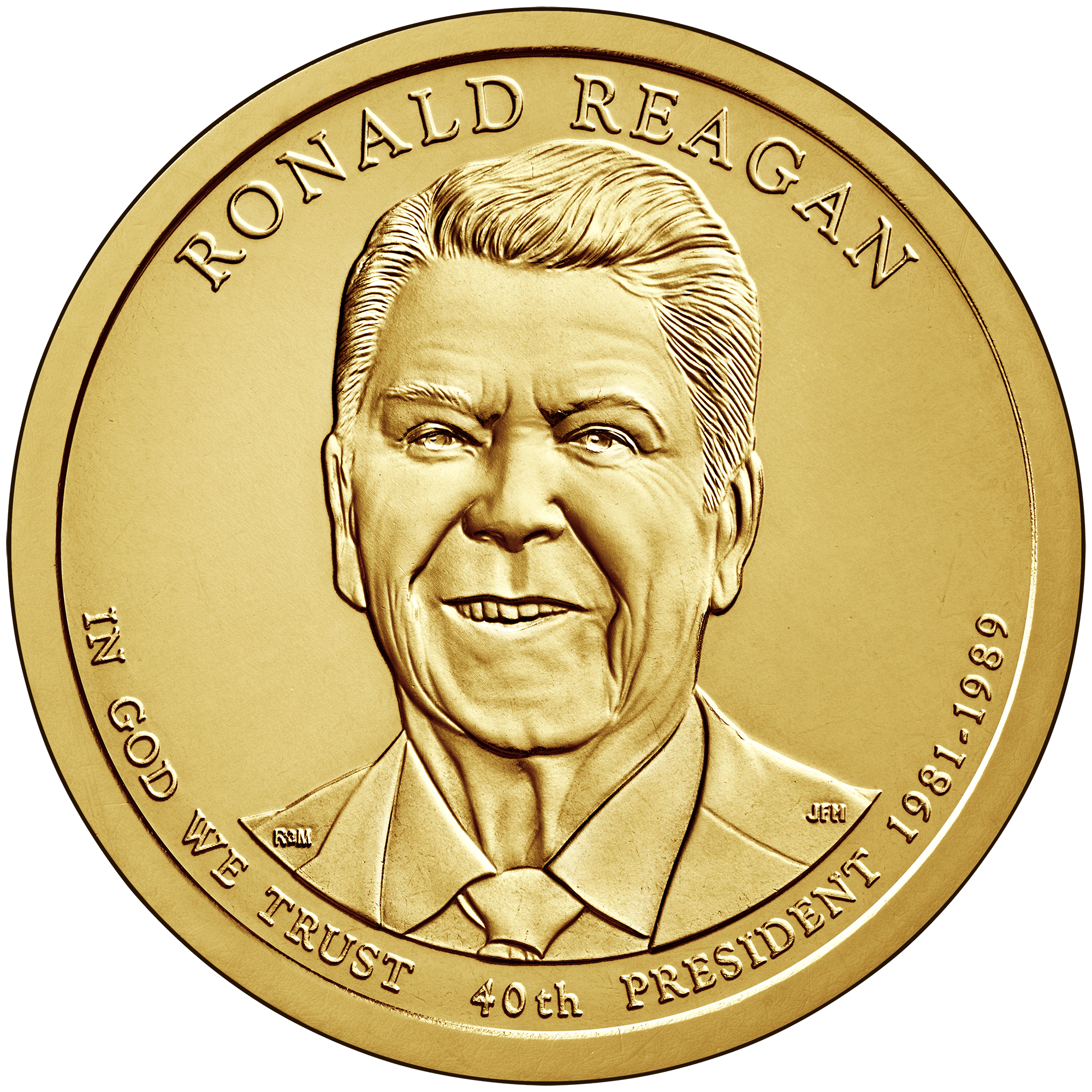 2016 Presidential Dollar Coin Ronald Reagan Uncirculated Obverse