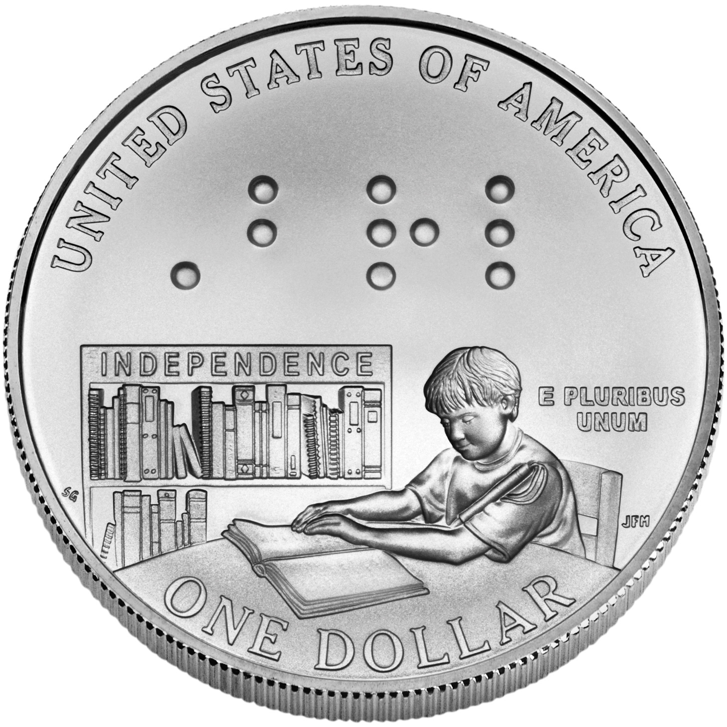 2009 Louis Braille Bicentennial Commemorative Silver One Dollar Uncirculated Reverse