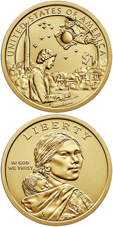 2019 Native American $1: The $1 coin features Mary Golda Ross (Cherokee Nation), the first female Native American engineer, and John Herrington (Chickasaw Nation), the first Native American to walk in space.